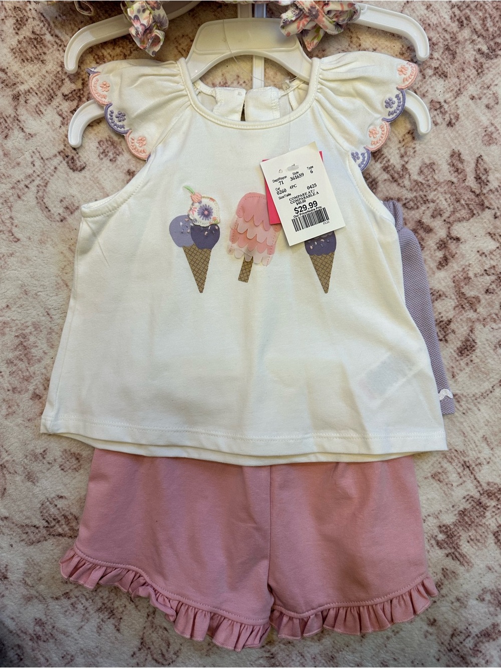 12-18m Isaac Mizrahi White & Pink Ice Cream Summer 4 piece set W cardigan